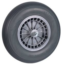 Kruiwagenwiel met grijze foamband en kunststof velg